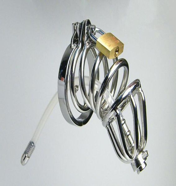 Dispositivo de anel duplo de aço inoxidável, tubo de silicone com anel farpado anti-derramamento, gaiola de galo, som uretral masculino, brinquedos sexuais bdsm 3478196