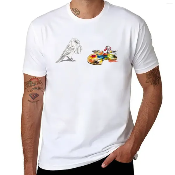 Cores de polos masculinos para escolher | Camiseta paleta de pintura de pássaros de desenho animado suor manga curta camiseta hippie roupas masculinas