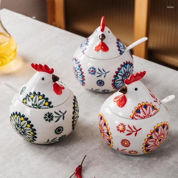 Bottiglie di stoccaggio Stile pastorale nordico sotto smalto Colore Pollo Barattolo di condimento in ceramica Sale creativo Pepe con coperchio Cucina