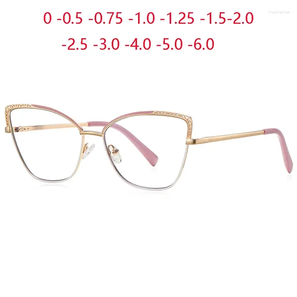 Sonnenbrille Metall Hohl Cat Eye Kurzsichtige Brille Für Frauen Blaulicht Kurzsichtige Brillen 0 -0,5 -0,75 Bis -6,0