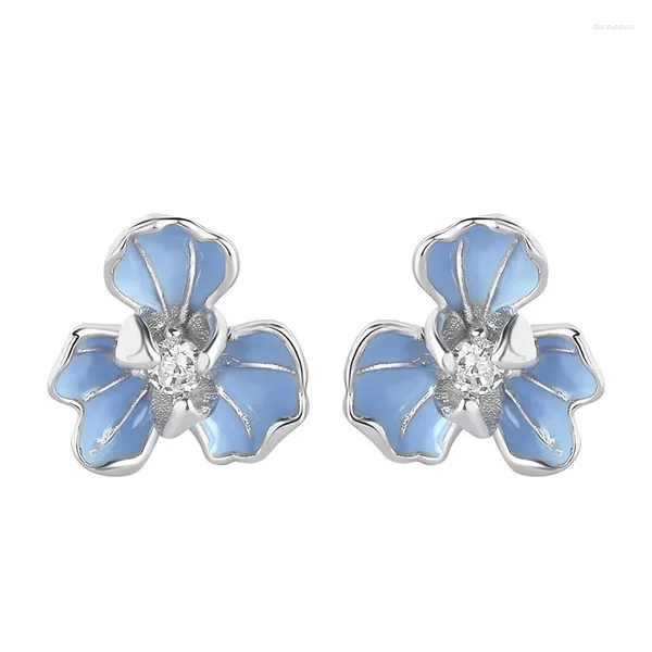 Ohrstecker S925 Silber Blaue Iris Blume Mädchen Mode Süße Tropfenglasur Luxuriöser Hochzeitsschmuck Partygeschenke