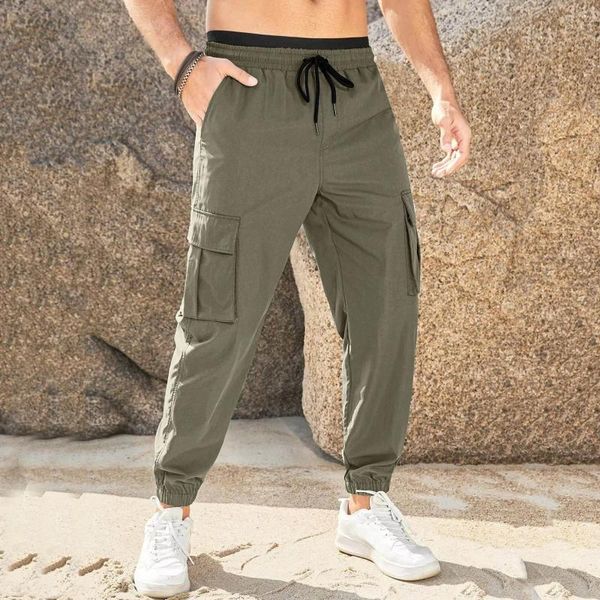 Pantaloni da uomo Pantaloni cargo maschili Cascal Large Size Solid Tie Side Multi tasche Pantaloni sportivi lunghi casual Soft Sports Jogging