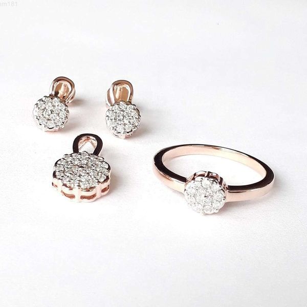 Vvs-Qualitätsdiamanten, neuestes, leichtes Design, 14 Karat Roségold, Diamanten, Anhänger, Ohrringe, Ring, Schmuckset