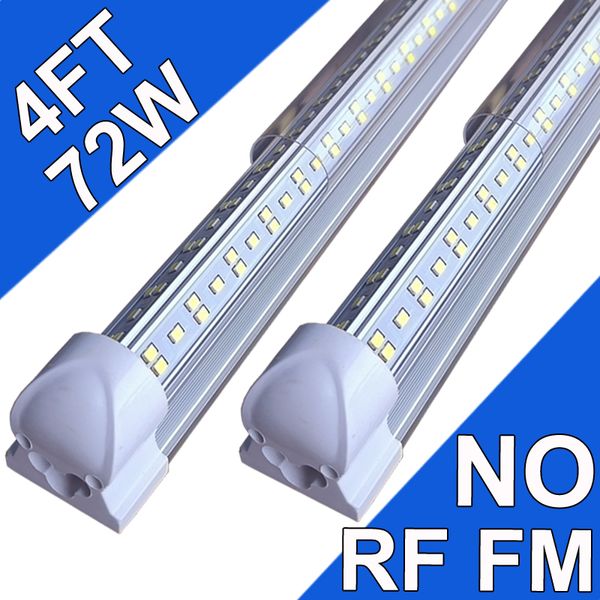 72W 4ft LED mağaza ışığı, 72000lm 6500K Süper Parlak Beyaz, Bağlanabilir Tavan Işık Fikstürü, NO-RF RM V ŞEKİL ENTEGRED T8 Tüp LED Işığı Çalışma Tezgahı için