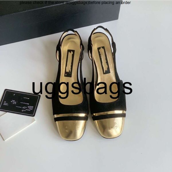 Chanells Shoe Mary Mary Vintage Gold Chanelity Silver Toe Jane Sandals Mulheres camurça Slingback Slingback intertravamento C CAUSEIROS MIDOS DO TONO TON