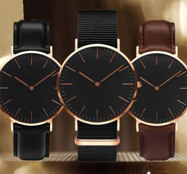 Designer Mens Watch Mulheres Moda Relógios Daniel's Black Dial Leather Strap Clock