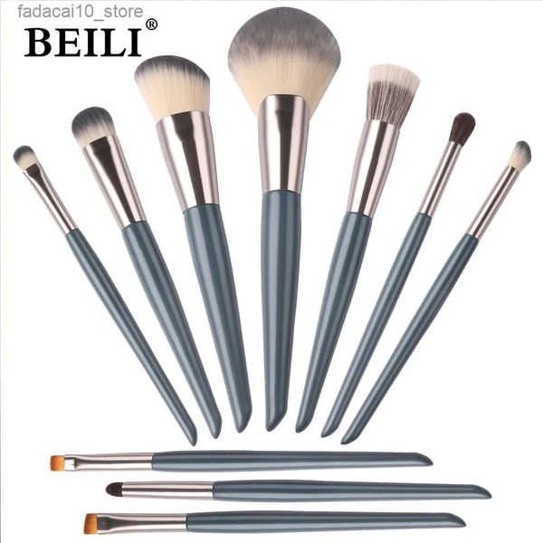 Pincéis de maquiagem BEILI 10pcs Conjunto de pincéis de maquiagem brilhante alça azul escova profissional sintética base pó sombra sobrancelha pincel de maquiagem Q240126