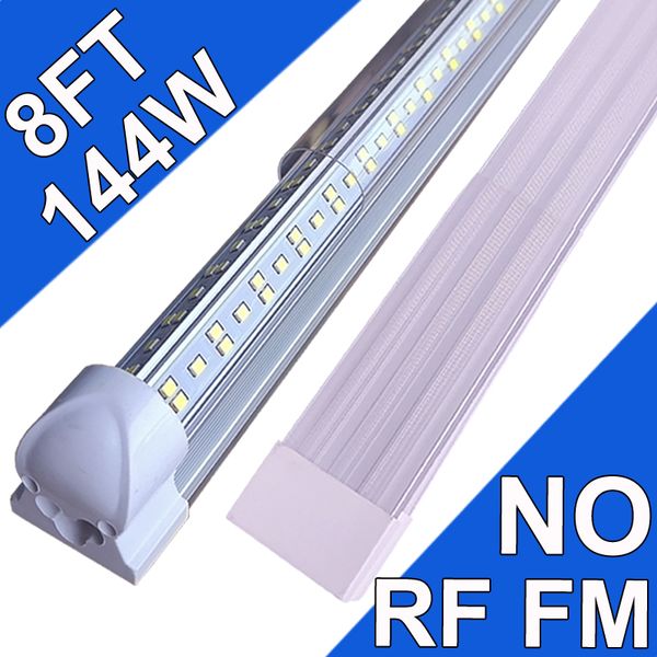 8FT LED-Ladenleuchte, 144W 144000LM 6500K, durchsichtige Abdeckung, verbindbare LED-Röhrenleuchten, V-förmige integrierte T8-LED-Beleuchtung, LED-Deckenleuchten für Garage, Werkstatt, USAstock