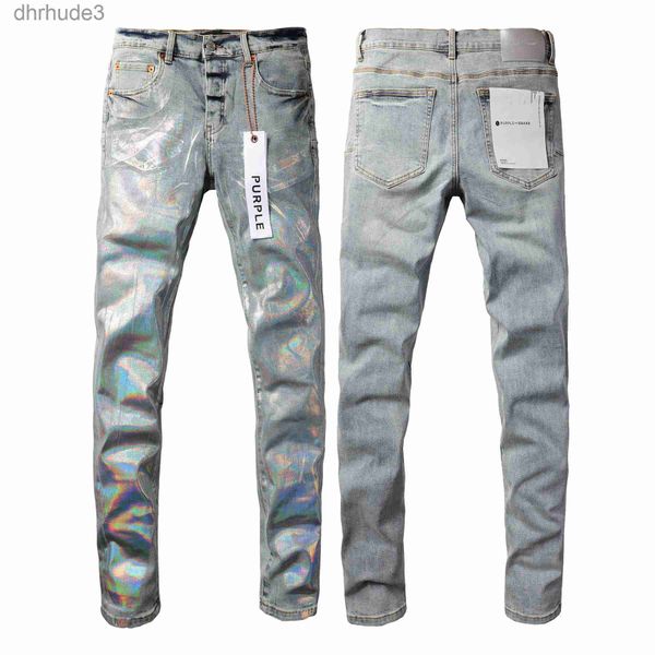 Designer Stack Jeans Europeu Roxo Marca Homens Bordado Quilting Rasgado para Tendência Calça Vintage Mens Fold Slim Skinny Fashion Jeans XIOD