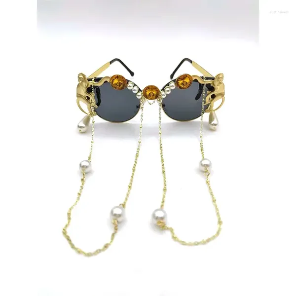 Sonnenbrille 2024 Retro Affe Runde Frauen Perle Klassische Bunte Sonnenbrille Vintage Marke Design Weibliche Brillen UV400 Oculos