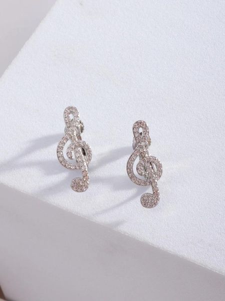 Brincos Pave Cristais Nota Musical Melodia Cobre Studs para Mulheres BlingBling Strass Presente