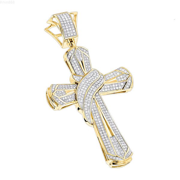 Pingente grande de cruz de diamante masculino de ouro 14k com diamante de 1,00 quilates em ouro maciço 14k