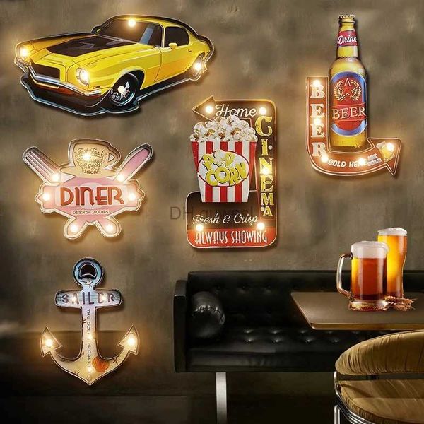 LED Neon Sign Irregolare Latta Metallo Vintage LED Luce al neon Targa Bar Pub FarmHouse Cafe Loft Ristorante Retro Lampada da parete appesa Decorazioni per la casa YQ240126