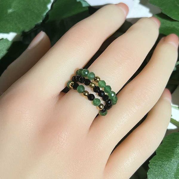 Anéis de banda Bohemian Obsidian Emerald Ring Set para Mulheres Jóias Artesanais Preto Verde Pedra Natural Facted Frisado Anéis Festa de Casamento Presentes 240125