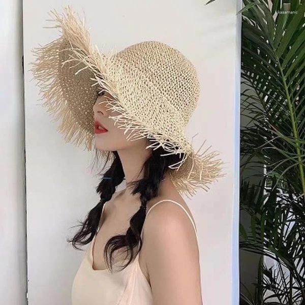 Cappelli a tesa larga Nappa da spiaggia pieghevole parasole visiera berretti estivi da donna accessori moda