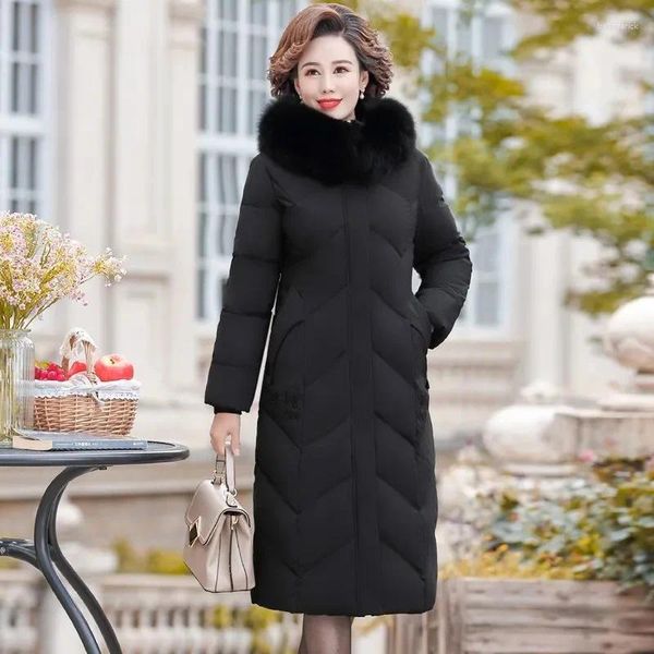 Frauen Trenchcoats Winterjacke Frauen X-lange verdicken Daunenmantel Pelzkragen Kapuze gerade elegante Oberbekleidung 2024 koreanische Mode weiblich