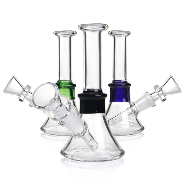 Populante minuscolo becher tascabile da 4 pollici mini tampone rigate colorate bong di vetro di vetro cavesuli tubi d'acqua da 14 mm per olio articolare piccolo bong con ciotola