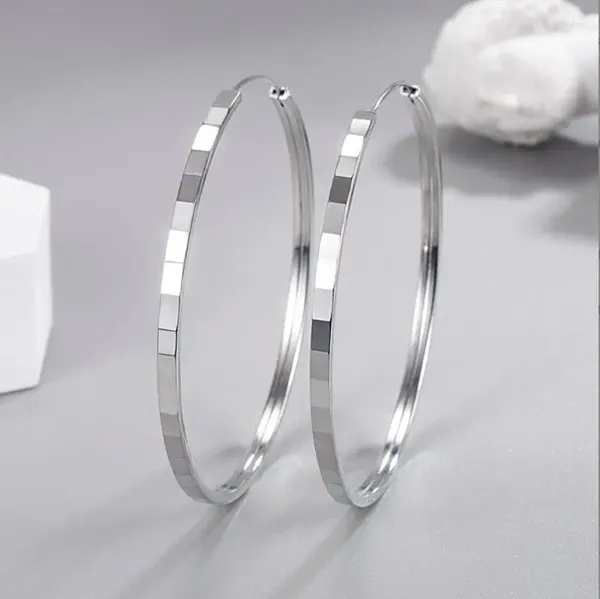 Brincos de argola 925 prata esterlina corte quadrado para mulheres 3/4/5/6 cm joias grandes acessórios estéticos femininos