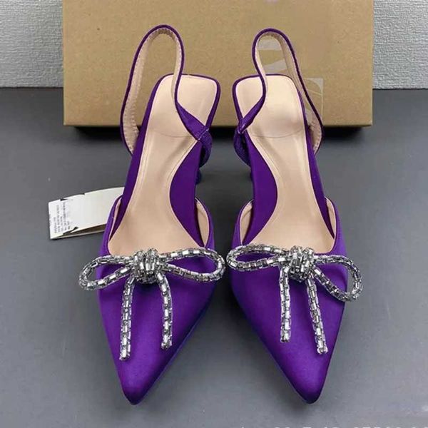 Sandálias apontou toe mulheres sapatos doces cor brilhante luxo strass borboleta festa de salto alto stiletto slingback feminino bombas de casamento j240126