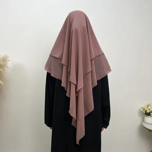 Ethnische Kleidung Ramadan Doppelschichtiger Khimar-Chiffon-Schal Muslimische Frauen Gebetskleidungsstück Islamischer langer Hijab Eid Arabisch Niqab Nikab Amira