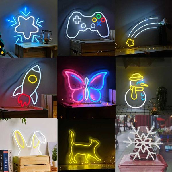Sinal de néon LED Barra criativa Lâmpada de néon LED 5V USB Powered Sinais Led Rocket Butterfly Game Console Decoração de quarto Kawaii para quarto Restaurante Casa YQ240126
