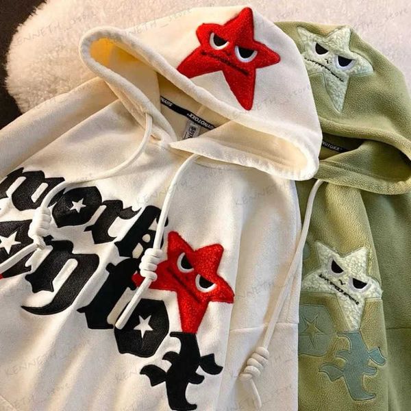 Мужские толстовки с капюшоном Harajuku Demon Embroidery Hoodies Street пятиконечная звезда с буквенным дизайном пуловеры с капюшоном женские 2023 толстовки женская одежда T240126