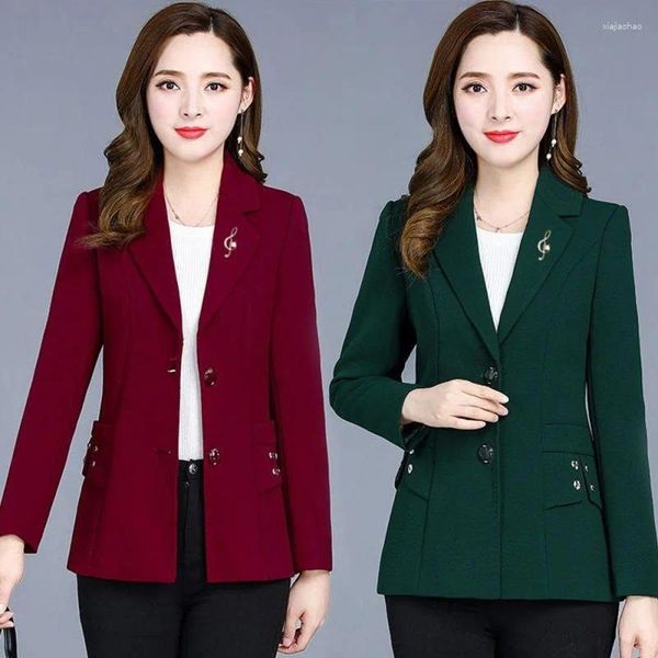 Ternos femininos L-5XL mulheres blazer jaqueta magro solto primavera outono casual trabalho de escritório meia idade mãe plus size vermelho verde