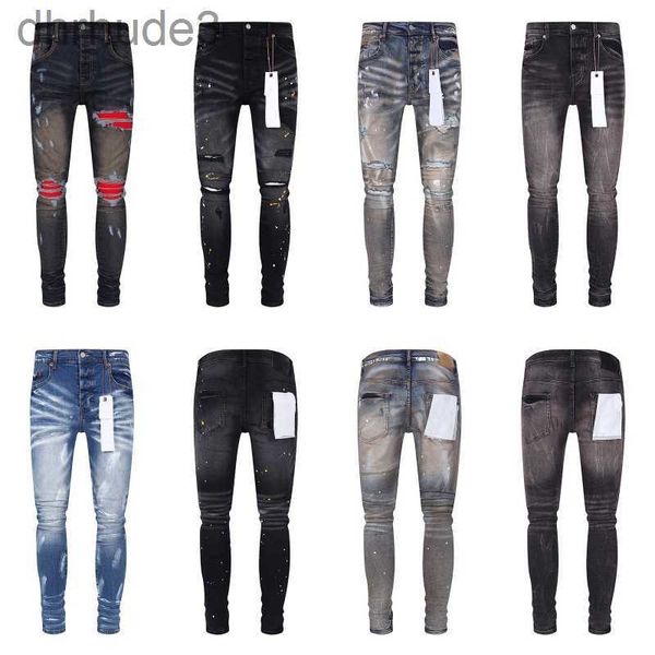 Фиолетовые джинсы, дизайнерские мужские брюки, мужские мешковатые джинсовые европейские брюки Jean Hombre, брюки с байкерской вышивкой, рваные трендовые размеры 28-40 Y3B1