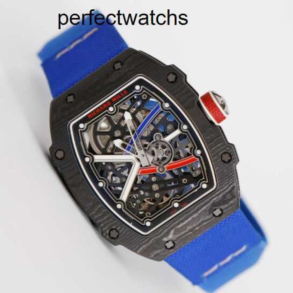 Relógio masculino RM Relógio de pulso Richardmiille Relógio de pulso Rm67-02 Mecânico automático Rm6702 Azul Ntpt Fibra de carbono Titânio Metal Dial Machinery Famoso Cronógrafo