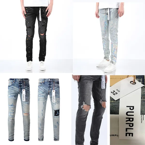 Lila Jeans Designer mit Tag Männer Lila Jeans Marke Herrenjeans Hochwertige Jeans Lässige Mode zerrissene Jeans Hip-Hop-Stil Schwarze Jeans