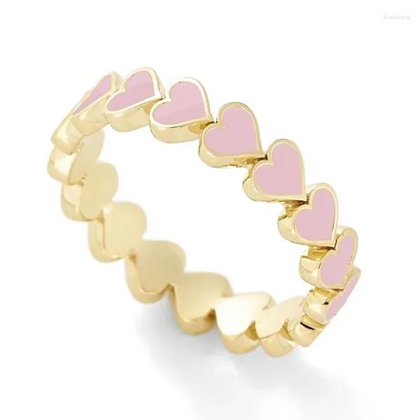 Alianças de casamento liga amor corações esmalte anel empilhável design elegante para mulheres menina
