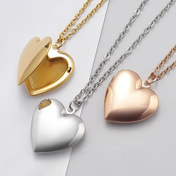 Anhänger Halsketten 2PCS Edelstahl Herzförmige Schmuck Geschenk DIY Halskette PO Bild Medaillon Rahmen
