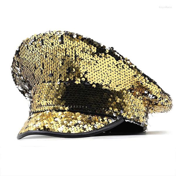 Berets Gold Pailletten Burning Sergeant Hut Party Bachelorette Club Junggesellinnenabschied Bling Damen Kapitän Hüte für Frauen Sailor Military Cap