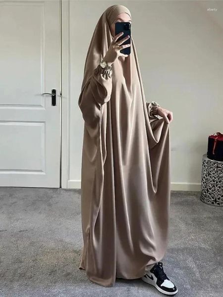 Roupas étnicas Eid Com Capuz Abaya Mulheres Muçulmanas Oração Vestuário Uma Peça Jilbab Overhead Khimar Hijab Vestido Ramadan Vestido Niqab Roupas Islâmicas