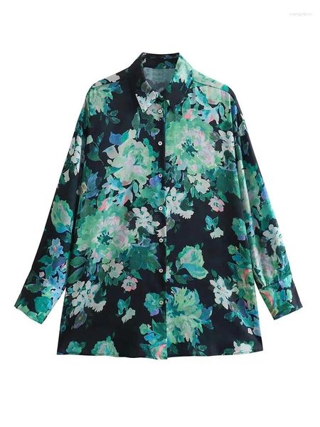Женские блузки 2024, длинные рубашки с цветочным принтом для женщин, рубашка большого размера на пуговицах, атласная блузка с рукавами, женская летняя и
