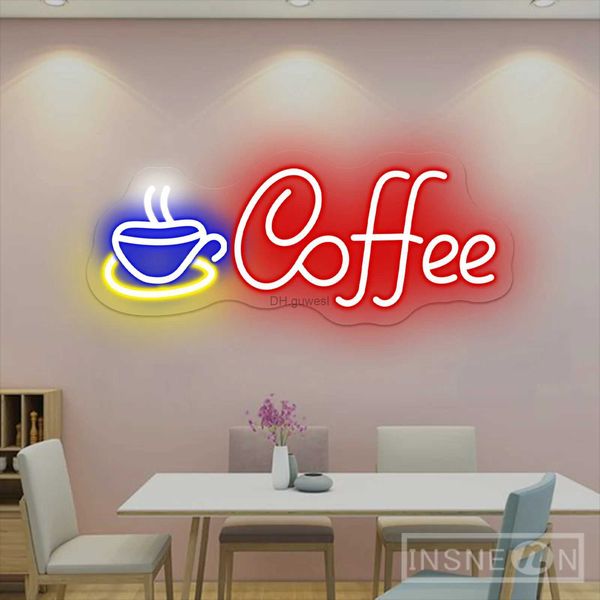 Sinal de néon LED Café Sinal de parede de néon para café Bar Sinal de arte de parede Lâmpada de néon Loja interna Café Restaurante Houtel Presente decorativo Sinal de luz noturna YQ240126