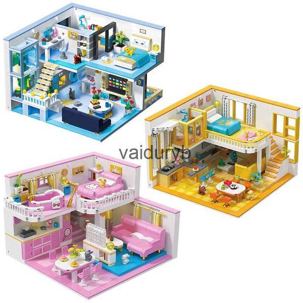 Blocos criativos de quarto artecture, blocos de construção, cidade, amigos, conjunto de casa, apartamento, modelo de cozinha, micro tijolos, brinquedo para meninas, presente