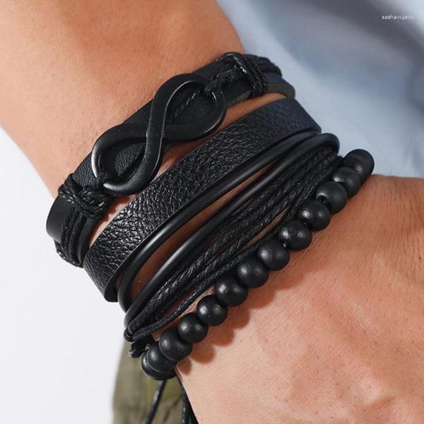 Charm-Armbänder Punk-Stil DIY Männer geflochtenes Lederarmband für mit 8-stelligem Legierungszubehör und Schmuck 4 Stück