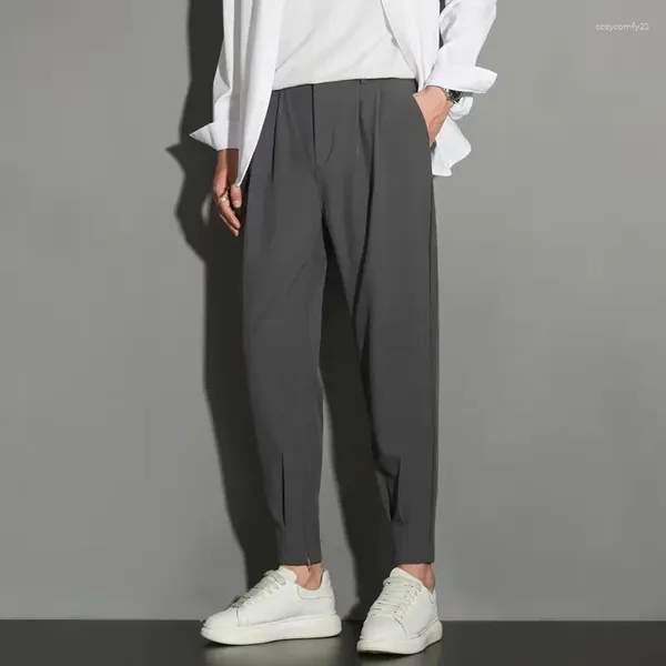 Ternos masculinos 2024 calças de terno elástico de alta qualidade para estilo italiano personalizado plissado pequeno jovem f234