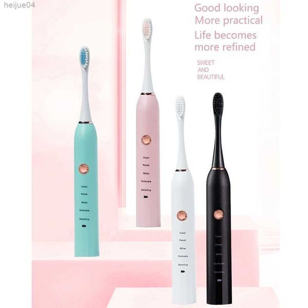 Escova de dentes elétrica recarregável preto branco sonic remover tártaro higiene oral ipx7 à prova dwaterproof água com cabeça substituição presente aldult