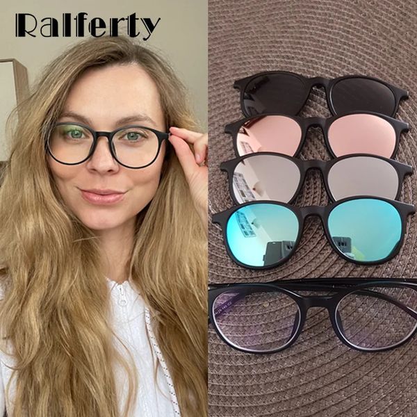Ralferty Magnet Occhiali da sole polarizzati 6 in 1 Montatura per occhiali con clip su occhiali da uomo rotondi UV400 TR90 3D giallo Oculo A2245 240124