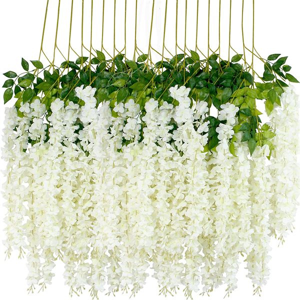 45-дюймовые искусственные цветы глицинии, виноградная лоза, подвесная гирлянда, шелковые цветы, веревка, домашний декор для вечеринки, свадьбы, оптовая продажа