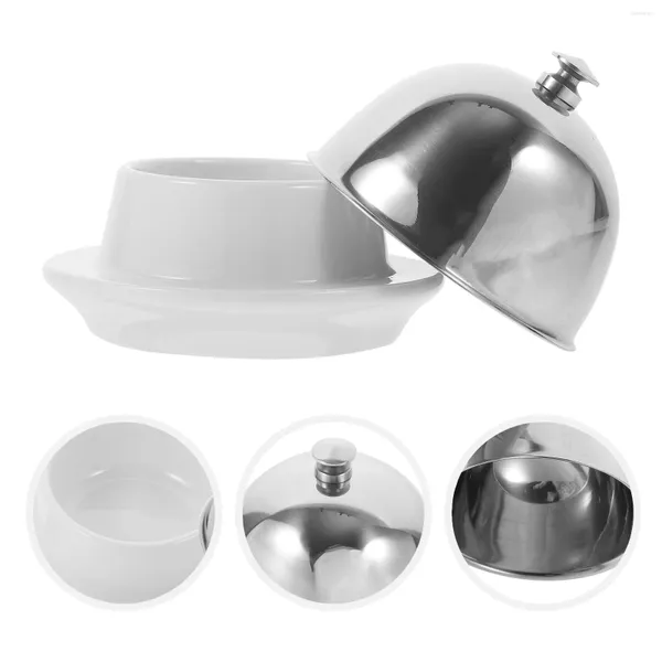 Conjuntos de louça pequenas ferramentas prato mini placa de manteiga de geladeira com tampa pratos de cerâmica de aço inoxidável