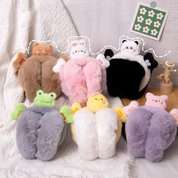 Berets dos desenhos animados de pelúcia earmuffs bonito animal dobrável orelha manter proteção mais quente inverno capa crianças