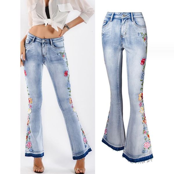 Nuovi jeans da donna da donna a vita alta svasati ricamati blu da donna streetwear skinny vintage femminili pantaloni di jeans moda sexy