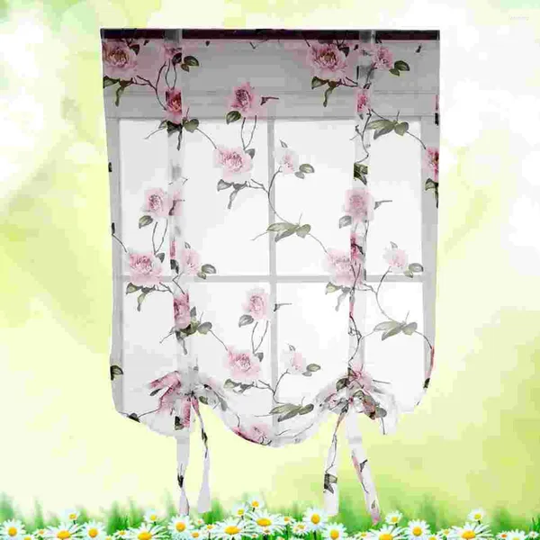 Cortina Valance Roman Blind Curtains Floral Lace Up Blinds Pink Semi Sheer