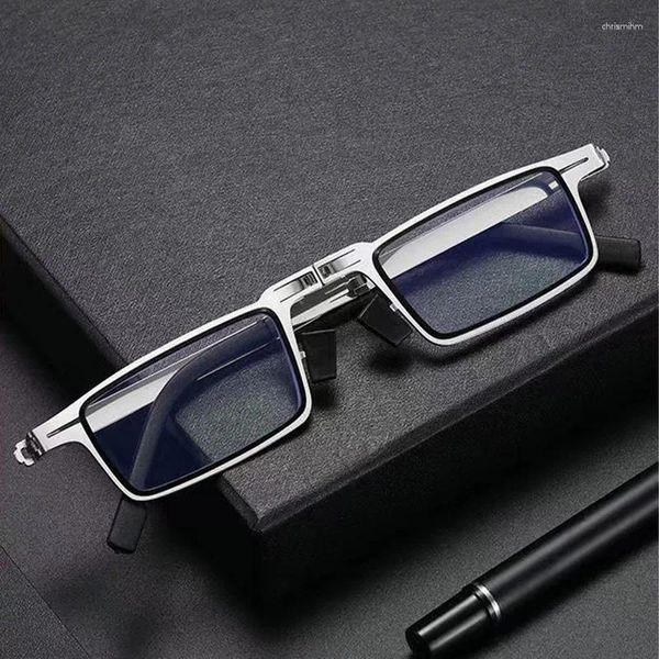 Sonnenbrille Tragbare faltbare Lesebrille für Männer Metall rund quadratisch Anti-Blaulicht-Brille Presbyopie Gafas mit Dioptrien Plus
