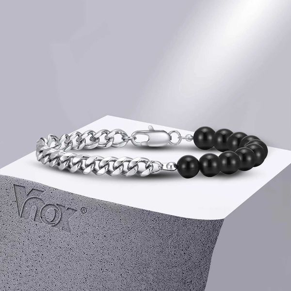 Bangle Vnox Cuban Chain Pulseiras para Homens Meninos 8mm Beads Links Pulseira Dia dos Namorados Dia dos Pais Presentes de Festa de Aniversário para Ele 240125