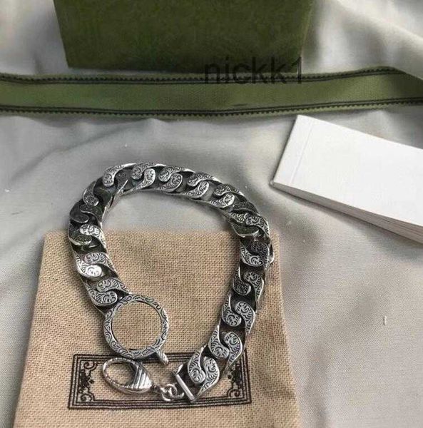 Новый роскошный дизайнер браслетов для женщин и мужчин с двойной буквой хип-хоп унисекс готический панк модная мужская цепочка 925 посеребренный браслет-манжета пара ювелирных браслетов R9GF