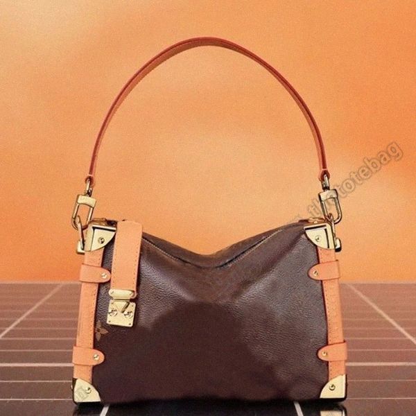 Yan Bagaj PM Çanta Kaplamalı Tuval Çanta Lüks Designer Deri Döşeme Zip Zip Kapatma Yan S-Lock Crossbody Omuz Çantaları Çıkarılabilir Ayarlanabilir Kayış Çanta